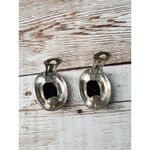 Vintage Clip On Earrings Black Center Oval Fancy Two Tone Halo Photo 3