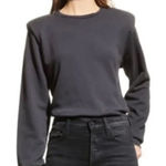 MOTHER Denim Push & Shove Padded Shoulder Gray Faded Black Sweatshirt pullover L Size L Photo 0