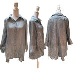 Boho Chic Blue & White Striped 100% Linen 3/4 Sleeve Button Down Shirt Size S Photo 1