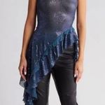 Free People NWT  Womens Tube Top Navy Blue Sequin Asymmetrical Hem Size Medium Photo 0
