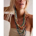 Free People Single Strand Crystal Beaded Necklace Tan Brown Neutral Bohemian NWT Photo 5