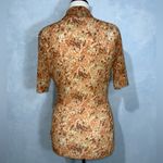 Reba  Orange Print Faux Wrap Scrunched Side Stretch Knit Short Sleeve Blouse Med Photo 11