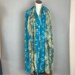 None Long Floral Scarf Dots Blue Textured Floaty Women 41x88 Art-to-Wear Boho Roses‎ Photo 6