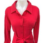 Saks 5th Avenue Saks Fifth Avenue Women's Red Long Sleeve Belted Button Down Mini Shirt Dress S Photo 2