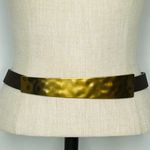 Brown Leather Belt with Gold Hammered Metal Bar 34” Photo 5