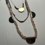 Loft Pink & Green Beaded Gold Tone Triple Layer Chain Necklace Photo 1