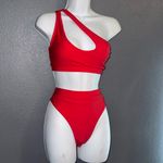 Women’s Sexy Swimsuit Red Bikini Set High Waisted One Shoulder Swim Suit Medium Photo 2