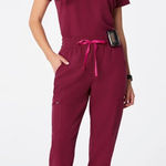 FIGS Uman Relaxed Jogger Scrub Pants in Deep Cranberry, Size Small Photo 0