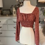 Romwe Romantic Peasant Crop Top Long Sleeve Rust Smocked Womens XS Photo 2