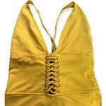 Tinibikini  Yellow Lace Up V-Neck Ribbed One-piece Swimsuit Photo 2