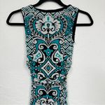 Kay Unger  Printed Ruched Mini Bodycon Dress XS Teal Black & White Y2K Baddie Photo 6