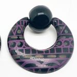 Vintage 80s/90s Black, Purple and Gray Dangle Hoop Earrings for Pierced Ears Black Photo 1