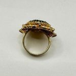 Vintage black and gold tone embroidered flower ring Photo 4