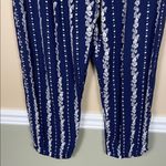 Angie  Women’s Boho Floral Print Navy Blue White Drawstring Pull On Pants Photo 2