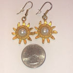 EXPRESS Brand Satin Soft Gold Tone Faux Pearl Sun Boho Pierced Earrings Photo 2