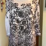 Chico’s Zenergy white gray black ombré floral print 3/4 sleeve top rhinestone L Size L Photo 0