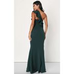 Lulus Grand Beauty Emerald Ruffled One Shoulder Mermaid Maxi Dress Formal S NWT Green Photo 1