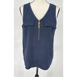 Ellen Tracy Ellen‎ Tracey Linen Blend Utility Sleeveless Size M Gold Tassel Zipper Blouse Photo 6