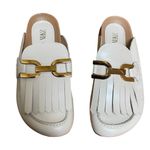 ZARA Womens Beige Cream leather mules sandals with tassels & gold chain Sz 38 Photo 3