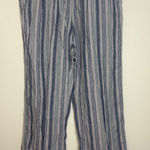 L.L. Bean 100% Linen Pants 18W Blue Striped Elastic Waist Wide Leg Pull On Photo 0