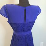 Dressbarn Blue Lace Midi Dress Sz 6 Cap Sleeve Boat Neck A Line Tie Waist Flora Photo 3