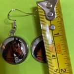 NWT Equestrian Circular Glass Dangle Earrings Brown Photo 2