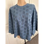 Madewell  Embroidered Wide-Sleeve Boxy Crop Tee Crewneck Blue Size M Photo 2