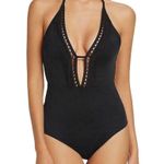 Laundry by Shelli Segal Tan Plunge Crochet Detail One Piece Swimsuit Photo 6