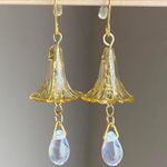 Handmade quality Czech glass beads & German acrylic flower beads cute fairy cottage style dangle earrings💐🩵 Photo 4