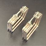 Vintage Signed 925 MEX Sterling Silver Triple Hollow Tube Square Hoop Earrings Photo 2