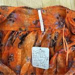 Free People  orange ruched deep V-neck top Photo 5