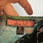 Olive Hill Floral Print Blouse Green Blue Lace Up Neck Long Sleeve Top Size M Photo 5