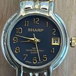 Sharp Ladies Watch Two Tone Stretch Bracelet Blue Dial Date Window NWOT Photo 3