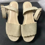 Marc Fisher WO SIZE 9.5 LEATHER OATMEAL TAN ANKLE STRAP SANDAL 2” WEDGE HEELL Photo 4