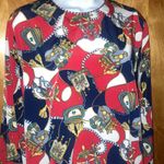 Red White Blue & Gold Print Crest Le Caviar Blouse Size Medium Photo 3