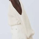 ZARA Cut Out Cold Shoulder Knit Balloon Sleeve Sweater Top Neutral Cream Photo 1