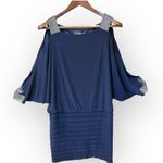 Betsy Adam Y2K elegant batwing tunic dress ,rhinestones embelished, stretchy, 8 Blue Photo 1