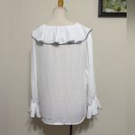 ZARA Blouse Ruffle Trim V-Neck Off-White Color Lightweight Semi-Sheer Top Size M Photo 4