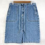 Cherokee Denim Skirt Women's Size 8 Blue Drawstring Pockets Midi Casual Photo 0