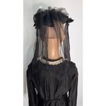 1900 Edwardian Black Mourning Dress Set w/ Brooch, Hat & Underskirt XS Photo 12