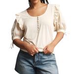 Anthropologie By Embroidered Elbow Puff-Sleeve Top size XL Cream Floral NWT Photo 0