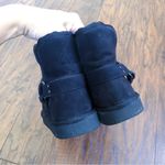 Arizona Jeans Arizona • faux shearling ankle booties black suede fur harness short low Y2K Photo 9