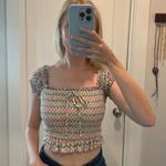 ZARA Pink Floral Smocked Cropped Top Size Small Photo 2