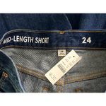 J.Crew NWT Cutoff Mid Length Jean Shorts Mid Rise Raw Hem 24 Dark Blue Wash Photo 5