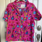 Printfresh  Pink Floral Hummingbird‎ Print Pajama Top Short Sleeve Size Medium Photo 0