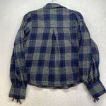 We The Free  Flannel Blouse Womens S‎ Blue Tie Sleeve Button Front Western Boho Photo 8