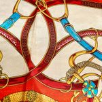 Vintage Equestrian Royal Crown print oversized had rolled silky Scarf 35/35 Orange Photo 5