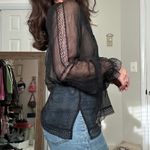 Handmade Gorgeous  Silk Black Delicate Sheer Lace Blouse Fairy Grunge Lacy Ruffle Photo 4