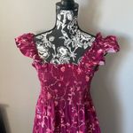 Hill House  Home Ellie Nap Dress Midi Ruched Burgundy Botanical Size Large Photo 1