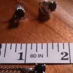 Thai Black Spinel Sterling Silver Stud Earrings, Pendant Stainless Steel Chain Photo 6